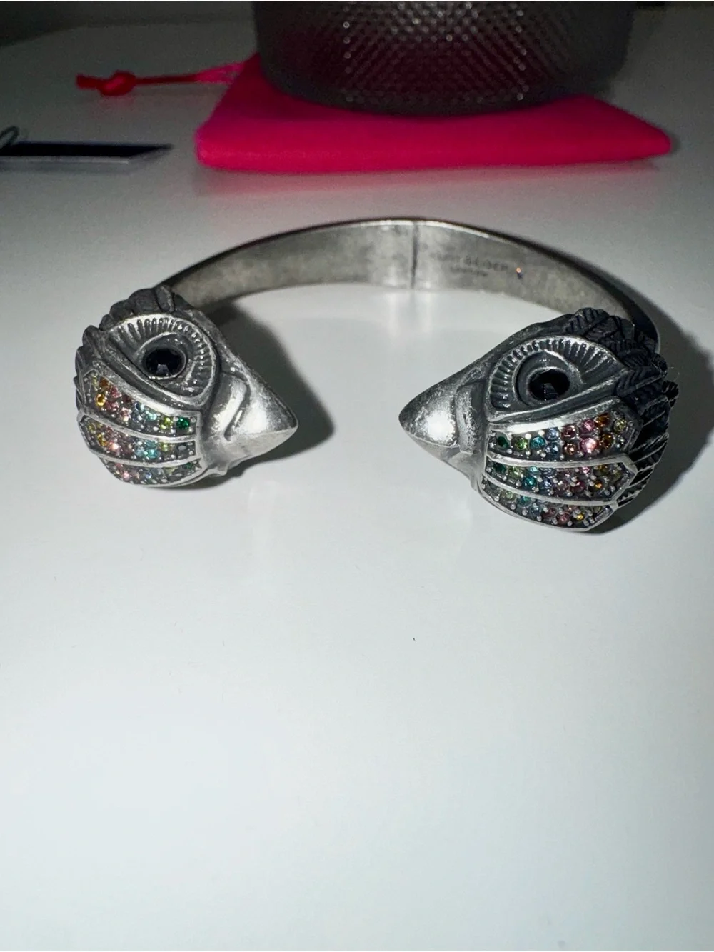 KURT GEIGER London Crystal Eagle Head Open Cuff Bracelet Rainbow Rhinestone NEW
